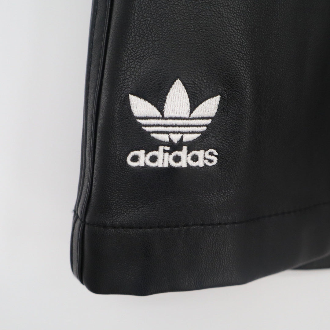 Adidas Originals Faux Leather Mini Skirt Black Snap Button Trefoil Logo