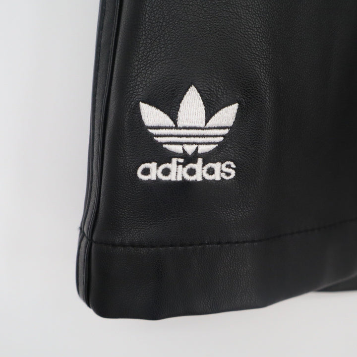 Adidas Originals Faux Leather Mini Skirt Black Snap Button Trefoil Logo