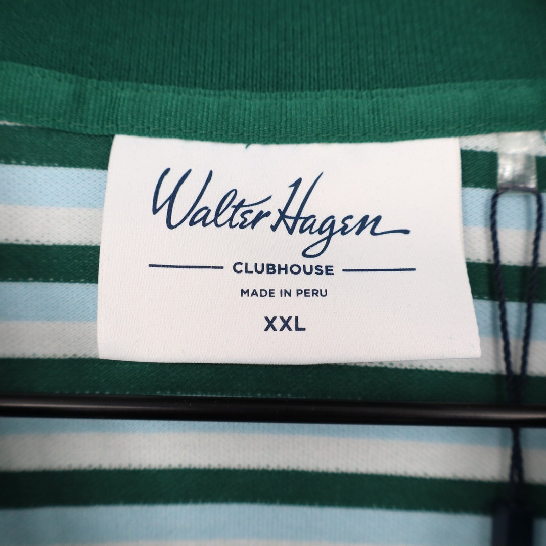 Walter Hagen Mens XXL Clubhouse Stripe Pique Polo Green Blue Short Sleeve Shirt