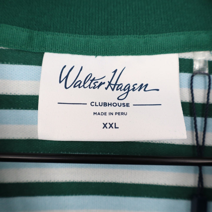 Walter Hagen Mens XXL Clubhouse Stripe Pique Polo Green Blue Short Sleeve Shirt