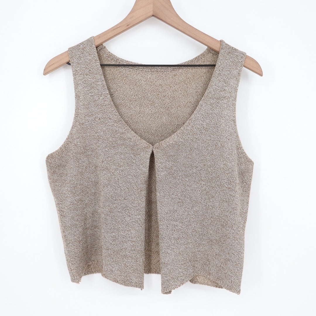 Cardigan Vest Womens L Barge Tight Knitted Cotton V-Neck Wide Strap Streetwear