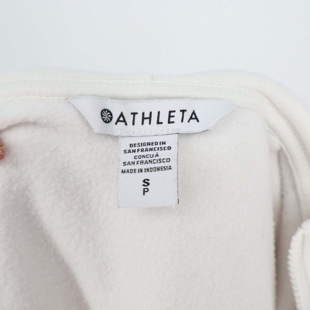 Athleta Crop Hoodie Womens S White Fleece Raglan Sleeve 1/2 Zip Kangaroo Pocket