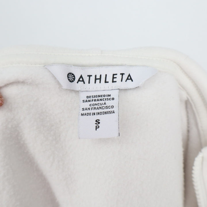 Athleta Crop Hoodie Womens S White Fleece Raglan Sleeve 1/2 Zip Kangaroo Pocket