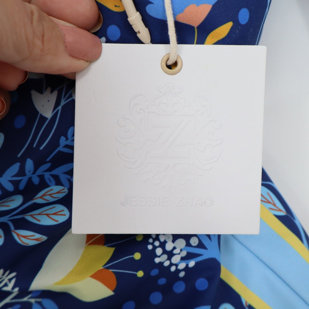Jessie Zhao Blue Leopard Botanical Tie Shoulder One Piece Swimsuit Size M New