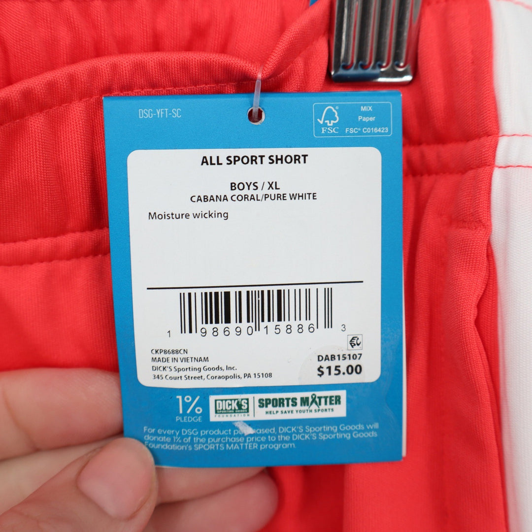 DSG Boys All Sport Short Cabana Coral White XL 18 Moisture Wicking NEW
