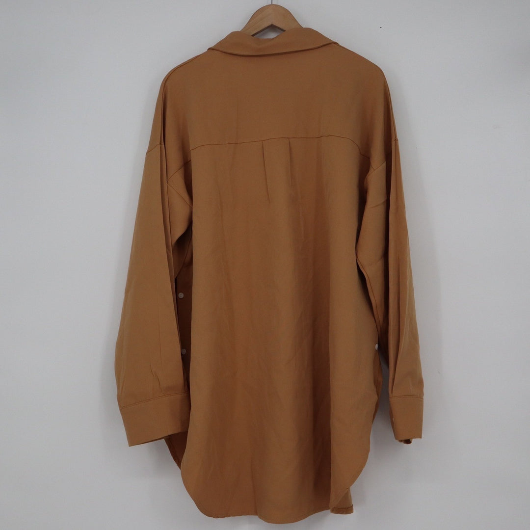 The Warmy Womens 2XL Camel Brown Oversized Longline Button Down Tunic Shirt