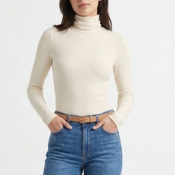 Naked Wardrobe White Turtleneck Long Sleeve Bodysuit Womens Small