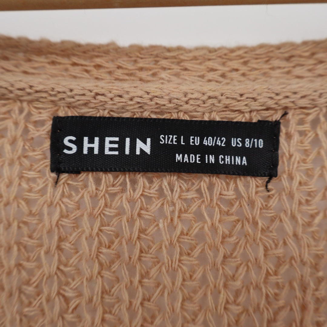 SHEIN Twist Front Sweater Womens Large Brown Open Knit Long Sleeve Pullover