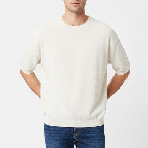 H&M T-Shirt Mens XL Beige Knit Regular Fit Coupe Standard Crew Neck Short Sleeve