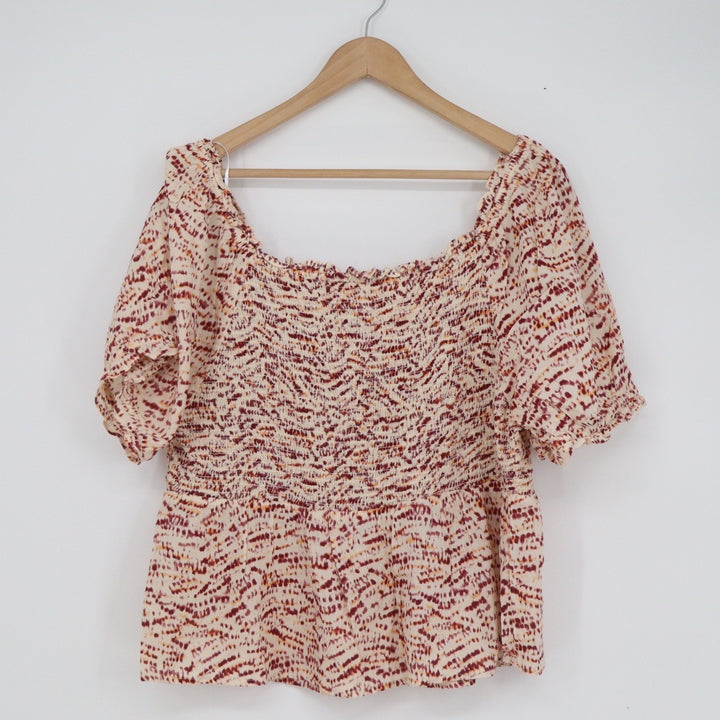 Old Navy Womens XL Smocked Peplum Top Abstract Print Square Neck Puff Sleeve
