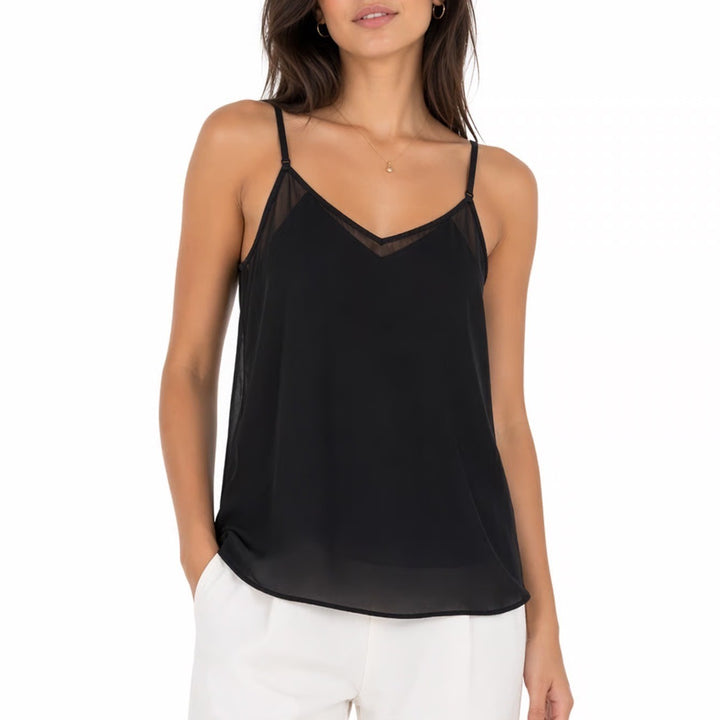 Forever 21 Cropped Top Womens Small Black Lace Detail V-Neck Spaghetti Strap