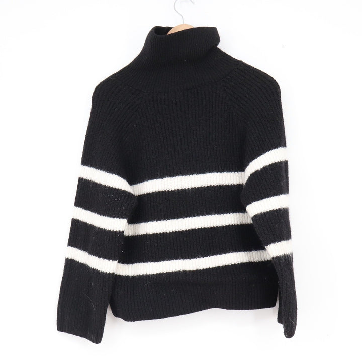 H&M Divided Womens Small Black White Striped Quarter Zip Turtleneck Sweater