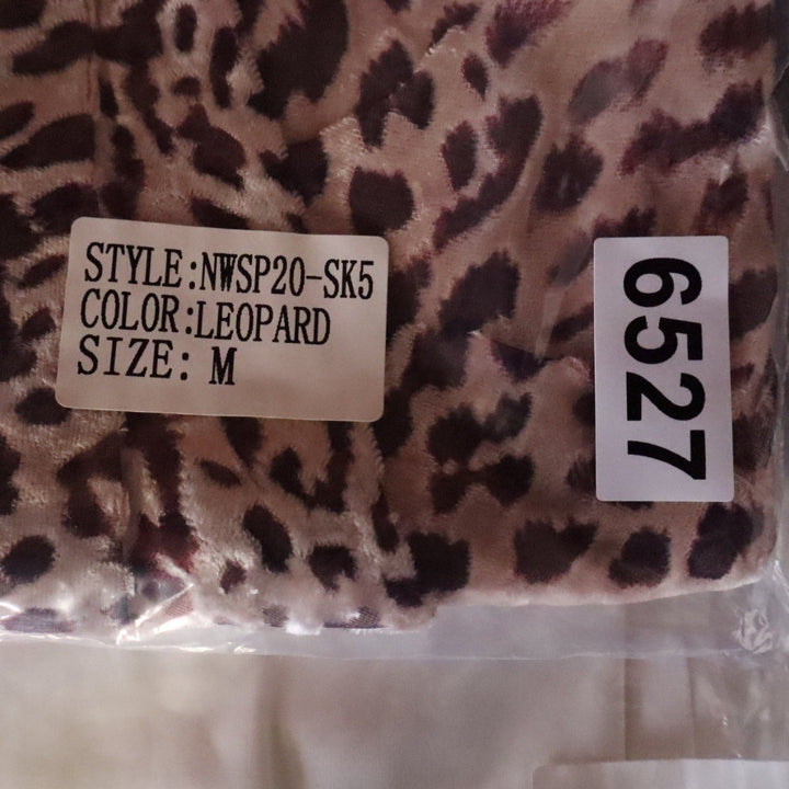 Leopard Print Draped Mini Skirt Velvet Feel Ruffle Front Brown Medium