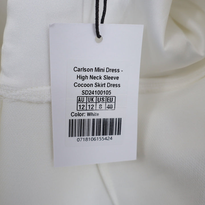 Showpo Carlson White High Neck Open Back Cocoon Mini Dress Size 8
