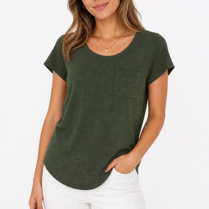 Market & Spruce Olive Green Heather Pocket Scoop Neck Tee XS