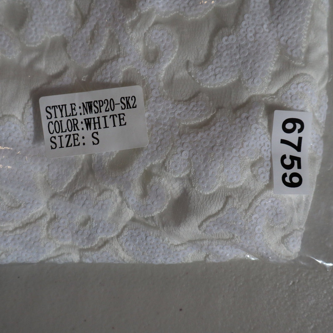 Naked Wardrobe White Sequin Floral Mini Skirt Pleated Ruffle Size S