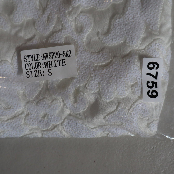 Naked Wardrobe White Sequin Floral Mini Skirt Pleated Ruffle Size S