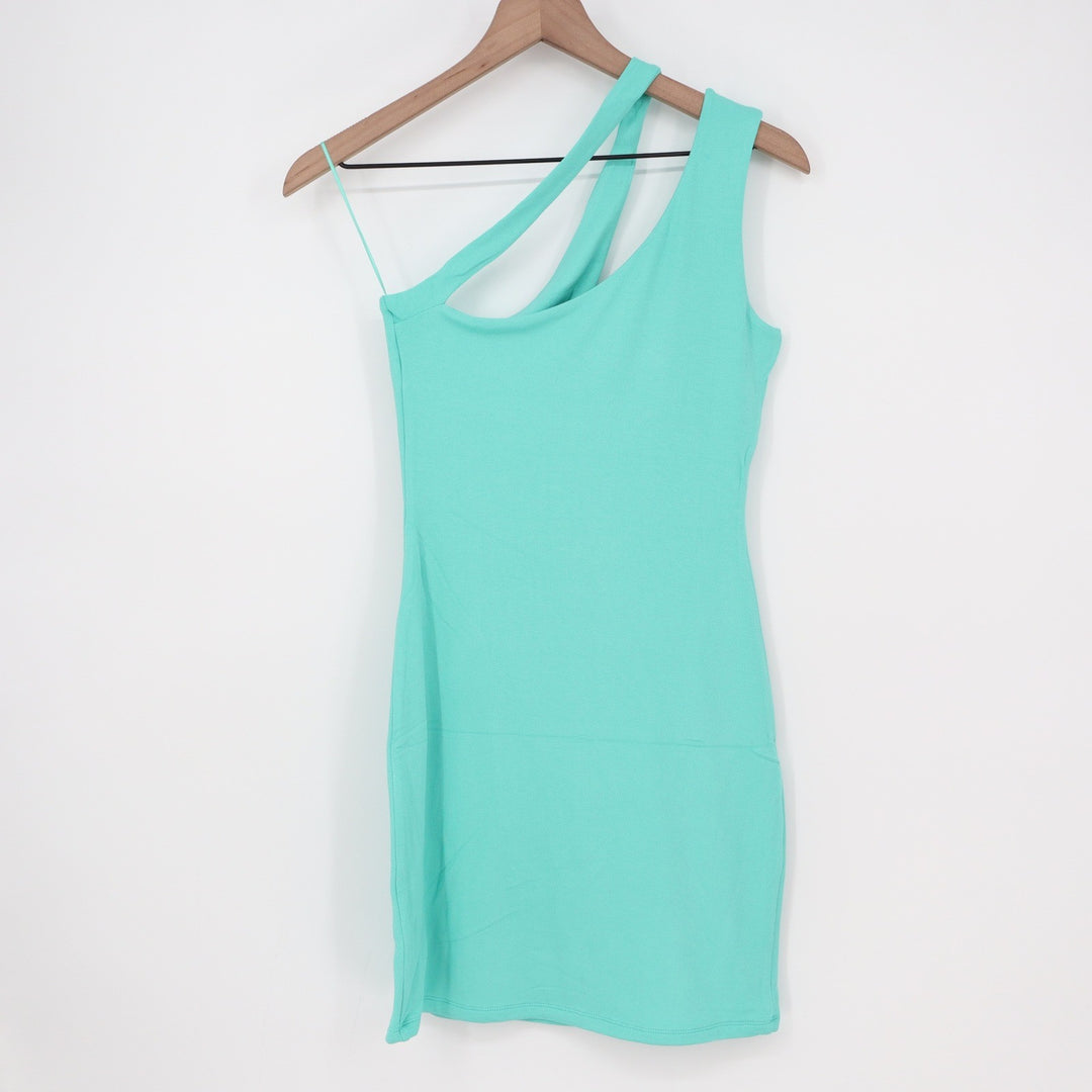 Naked Wardrobe Mint Green One Shoulder Asymmetrical Mini Bodycon Dress L