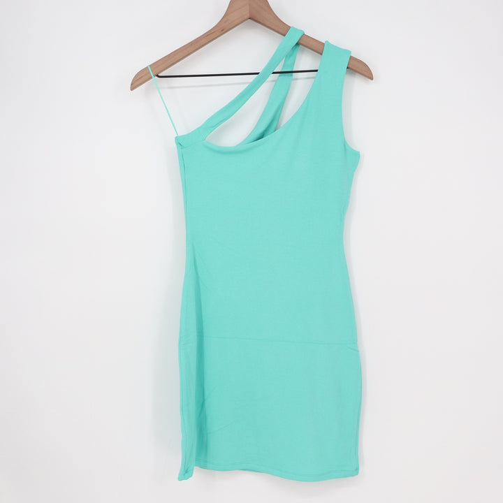 Naked Wardrobe Mint Green One Shoulder Asymmetrical Mini Bodycon Dress L