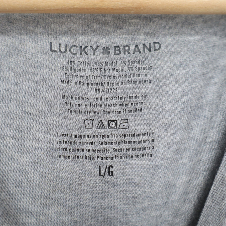 Lucky Brand Womens Long Sleeve Scoop Neck Tee Heather Gray Clover Logo Large