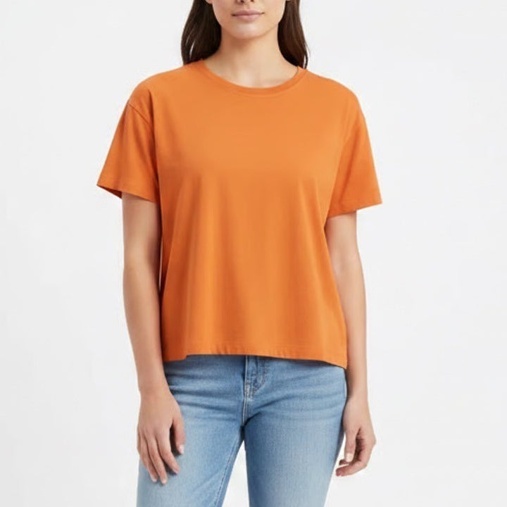 Athleta Cropped T-Shirt Women XL Orange Nylon Crew Neck Short Sleeve Pullover