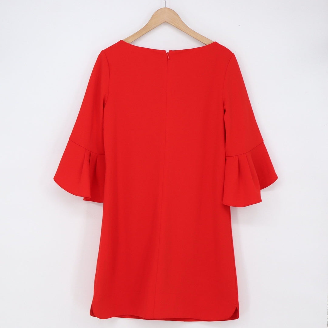 Vince Camuto Dress Women 10 Tiered Bell Sleeve Red Shift Crepe Excellent