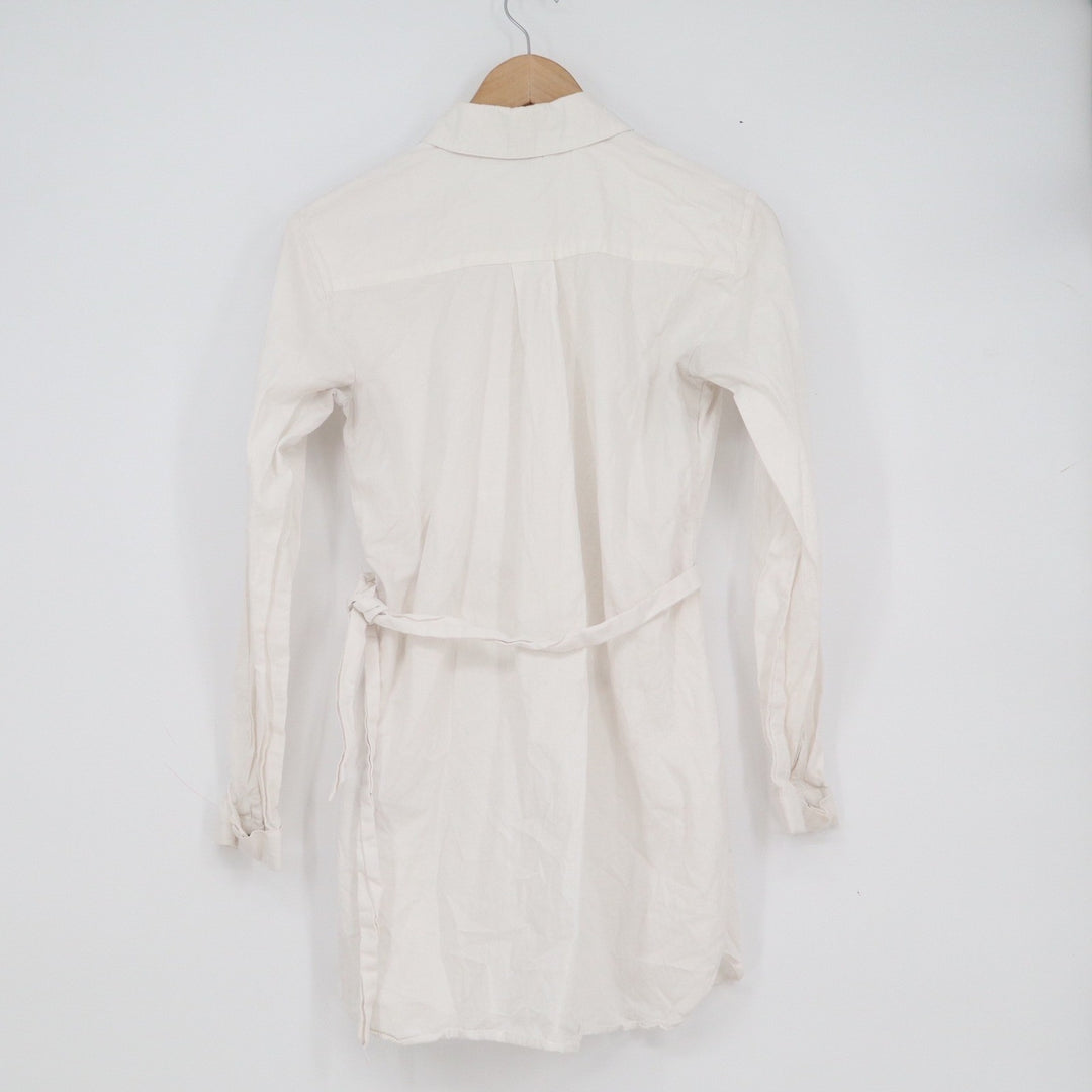 Seraphine White Cotton Maternity Shirt Dress Tie Waist Long Sleeve US 2 UK 6