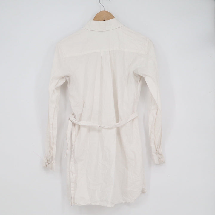 Seraphine White Cotton Maternity Shirt Dress Tie Waist Long Sleeve US 2 UK 6