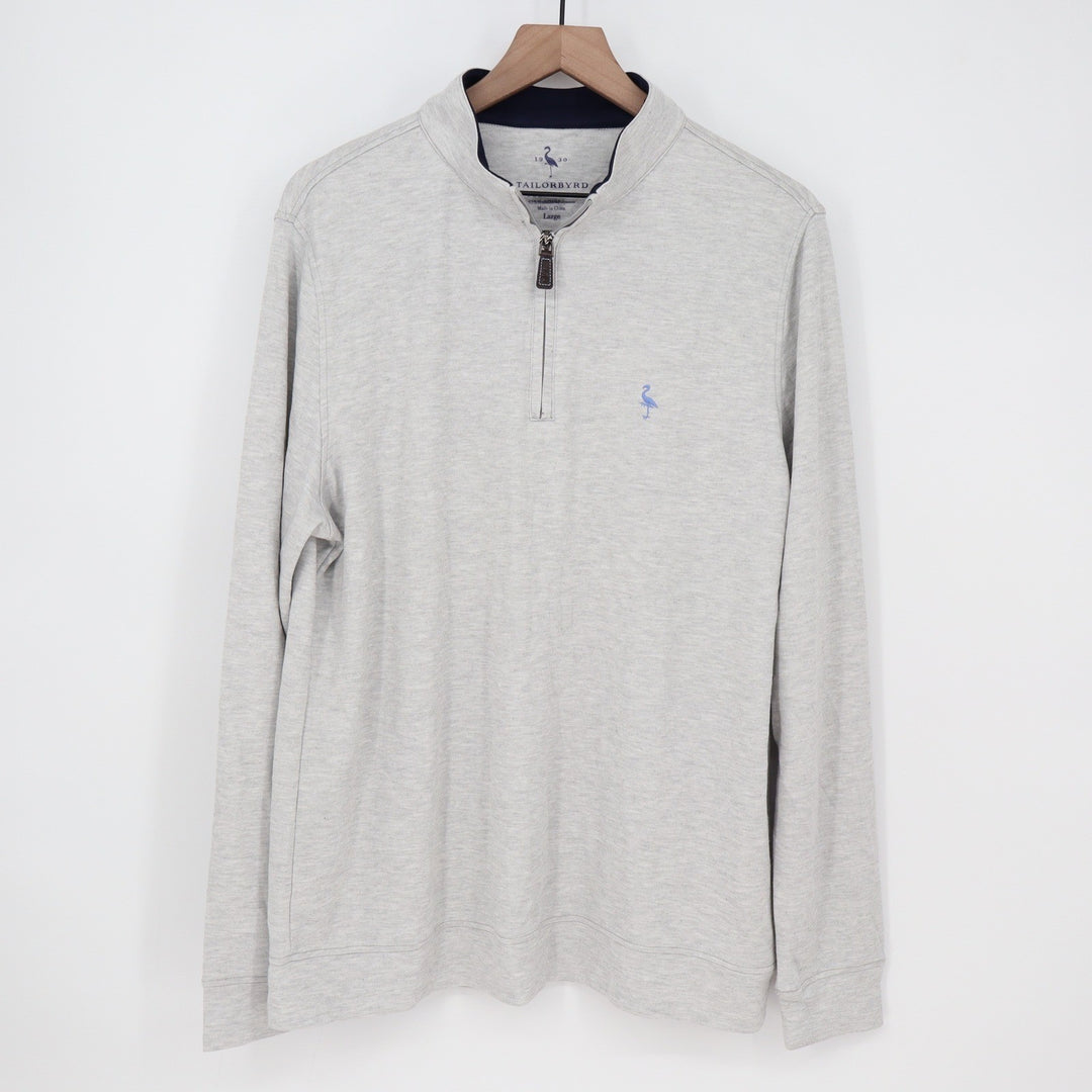 Tailorbyrd Mens Melange Grey Modal Blend Quarter Zip Pullover Sweater Large NEW