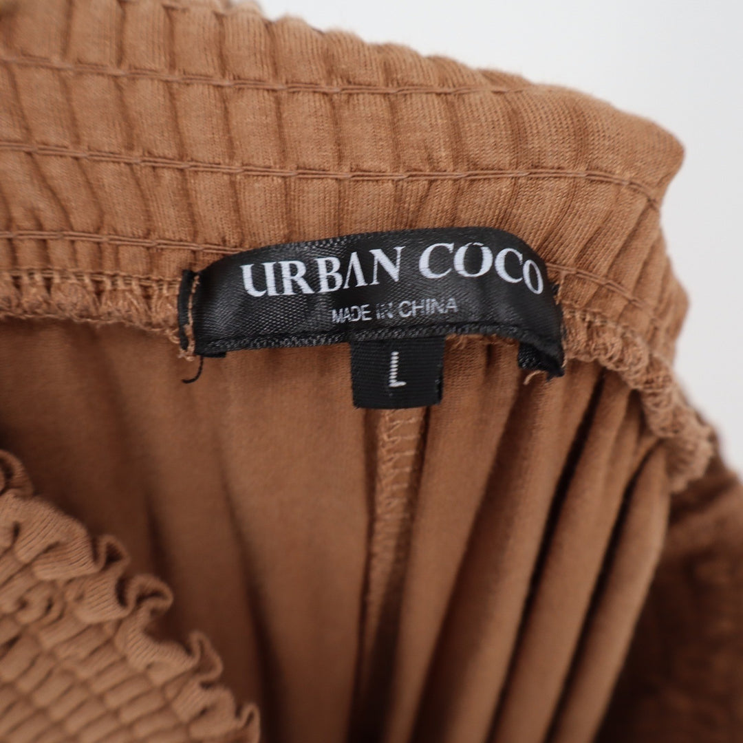 Urban Coco Womens Wide Leg Smocked Waist Pants Camel Brown Size L Relaxed Boho