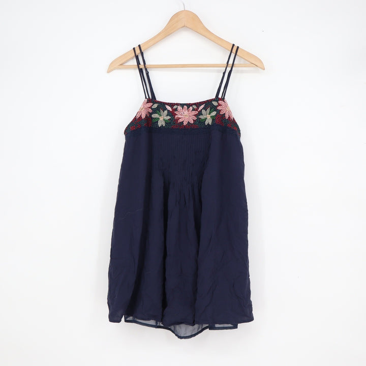 American Eagle Navy Blue Floral Embroidered Babydoll Cami Tank Top XS
