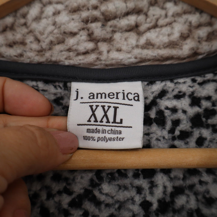 J. America Mens XXL Grey Sherpa Fleece Quarter Zip Pullover Logo Jacket