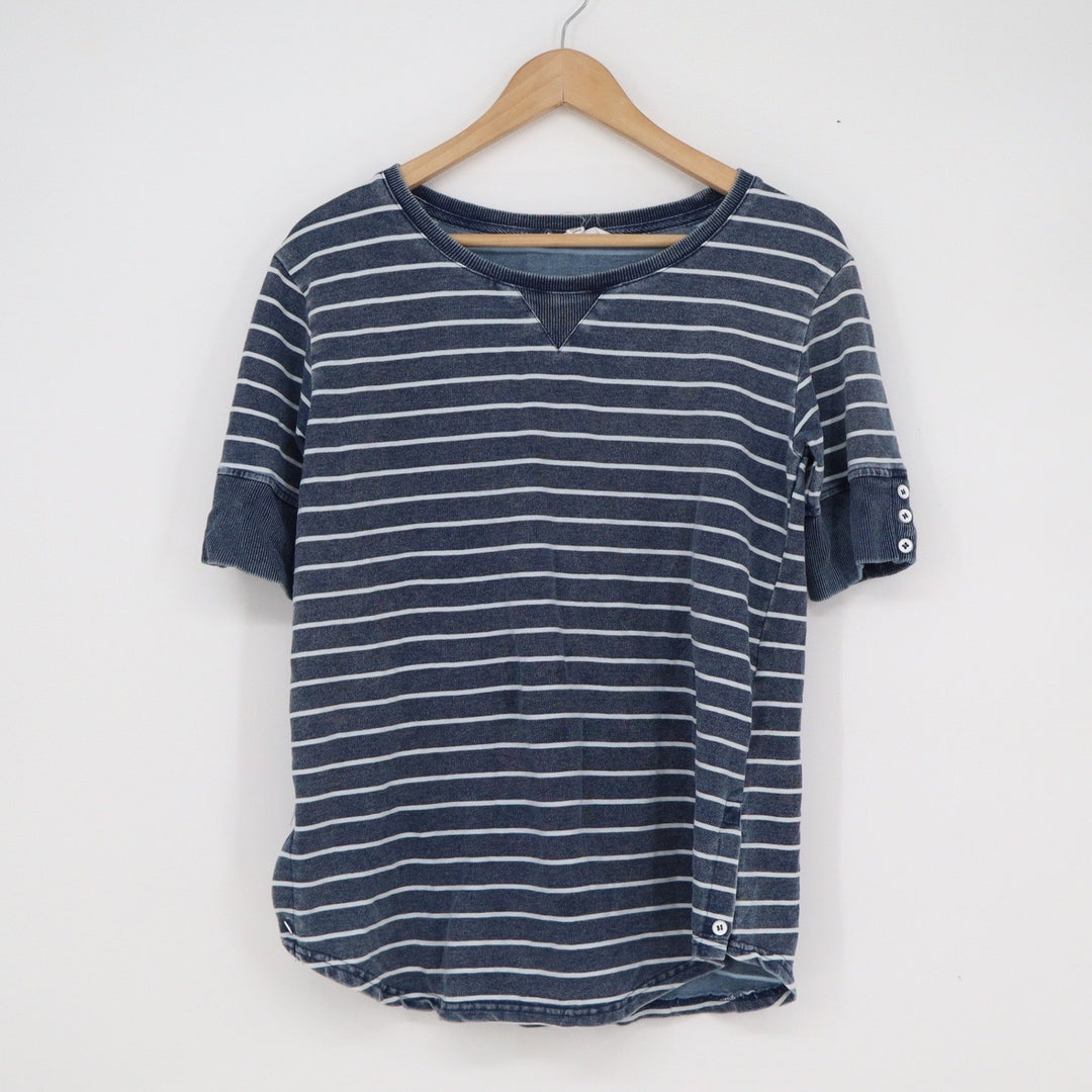 Jane + Delancey Blue White Striped Short Sleeve Sweatshirt Top Small