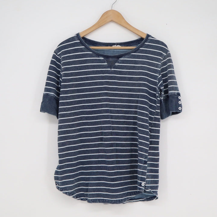 Jane + Delancey Blue White Striped Short Sleeve Sweatshirt Top Small