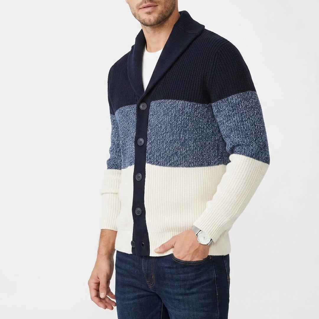Express Mens Colorblock Shawl Collar Cardigan Sweater Navy Blue White Large