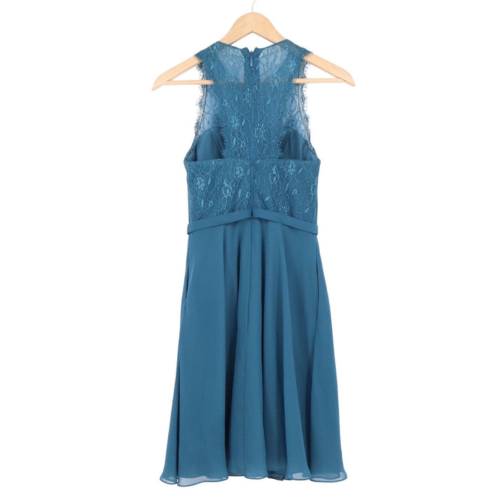 Azazie Peacock Blue Lace Chiffon Fit & Flare Bridesmaid Dress Size A0 Sleeveless