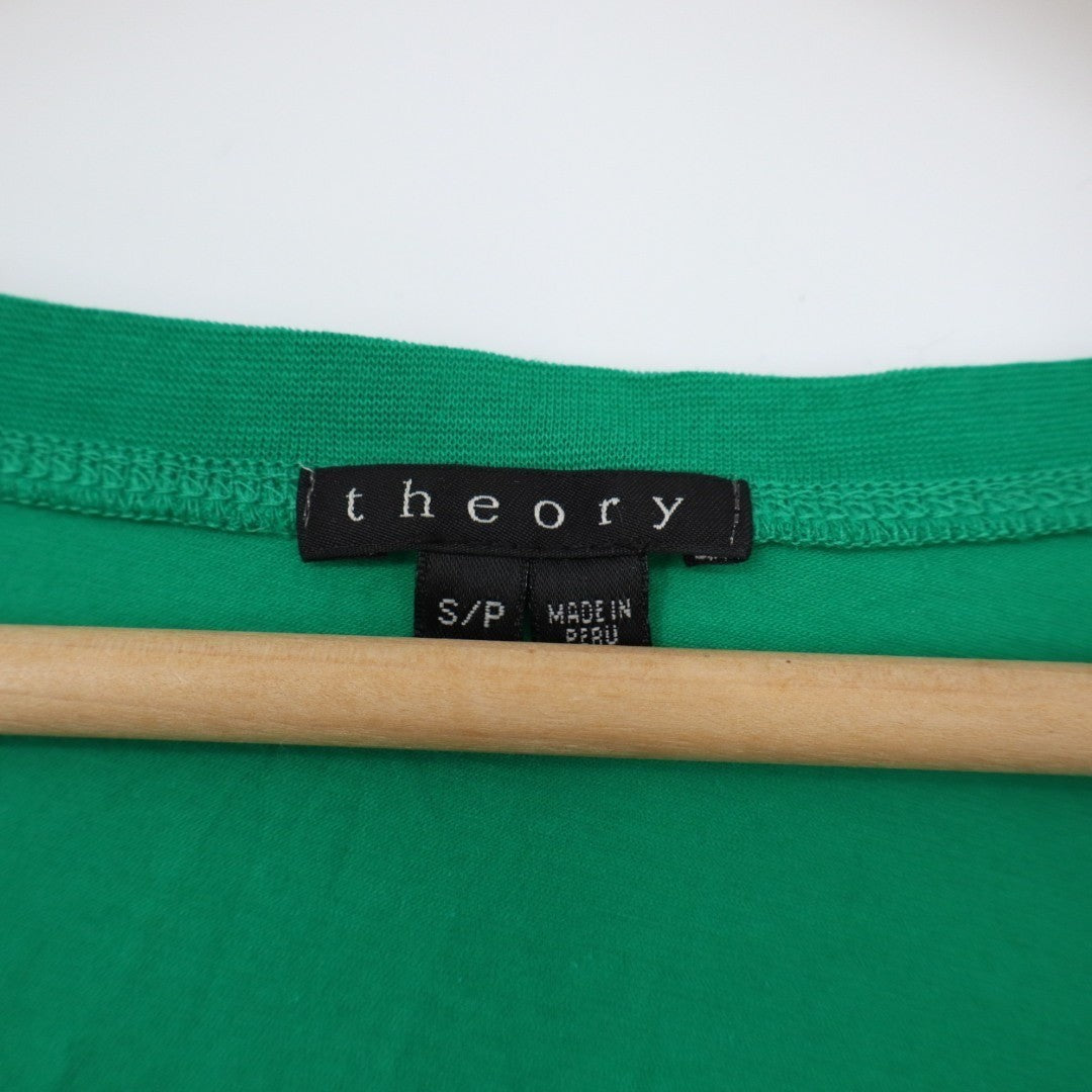 Theory T-Shirt Women Small Green Cotton Stretch Slim V-Neck Casual Everyday Wear