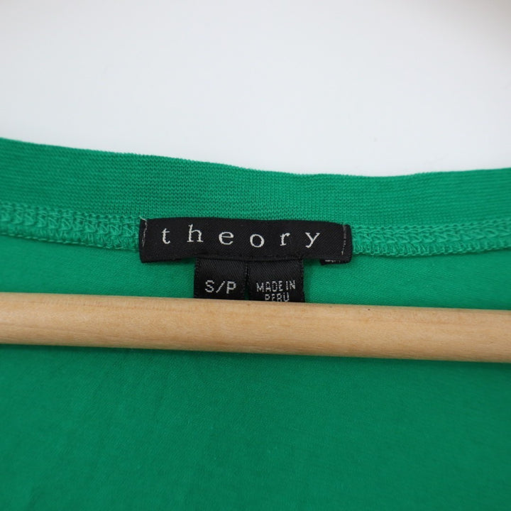 Theory T-Shirt Women Small Green Cotton Stretch Slim V-Neck Casual Everyday Wear