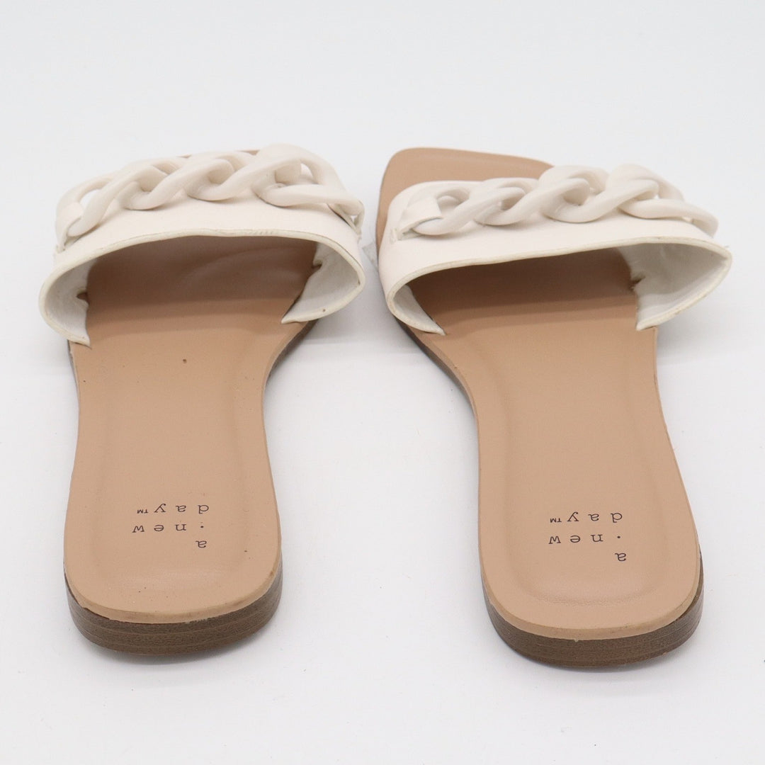 A New Day Womens White Square Toe Chain Link Slide Sandals Size 8.5 Flat