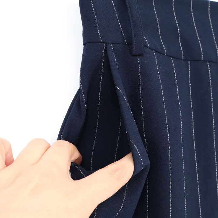 Ovi Navy Blue Pinstripe High Waisted Mini Skirt with Pockets and Belt Loops