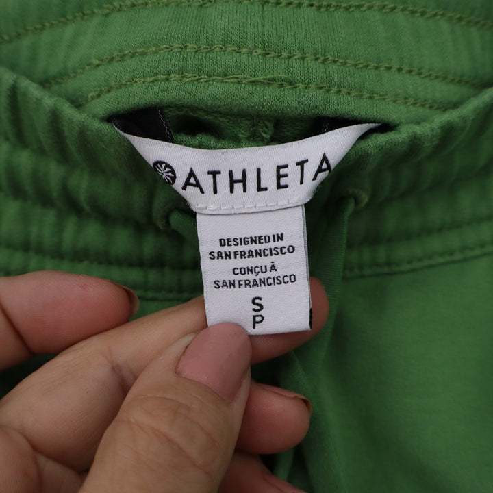 Athleta Womens Green Sweat Shorts Elastic Drawstring Waist Pockets Size S
