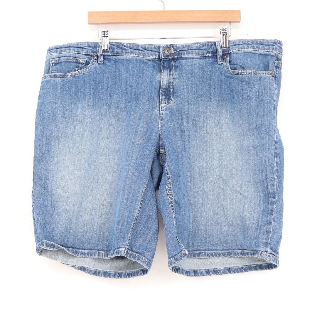 Liz Claiborne City Straight Leg Denim Shorts Blue Medium Wash Womens 20T Tall