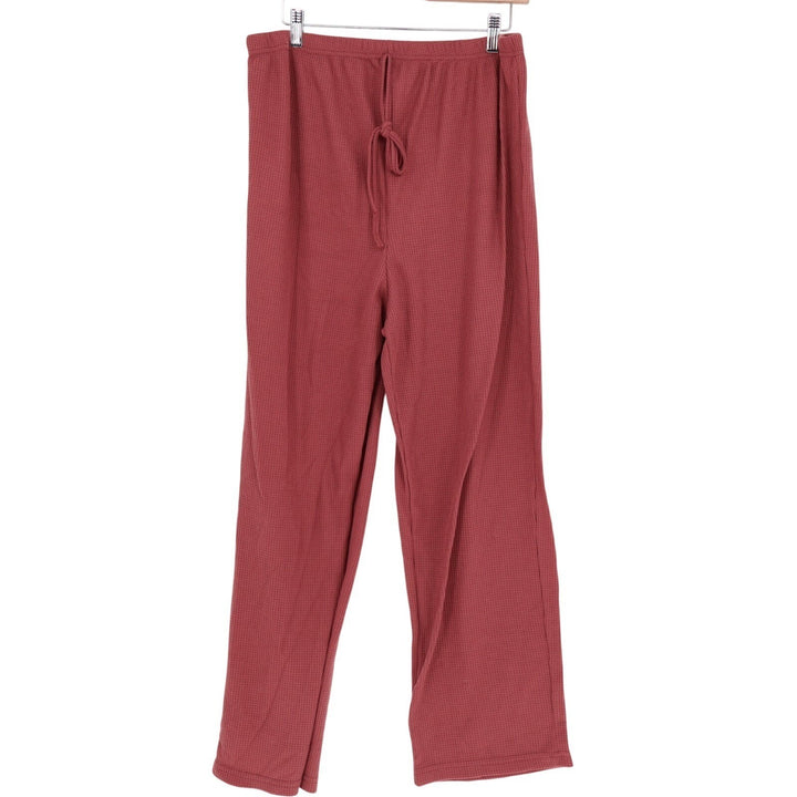 Shein Waffle Knit Pants Womens Large Burgundy Stretch Drawstring Waist Wide Leg