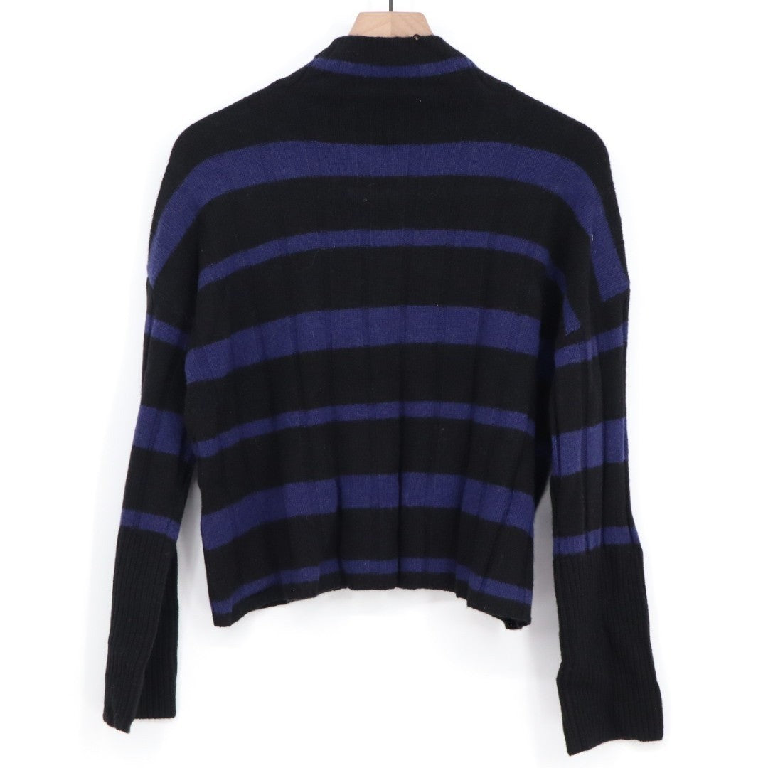 Madewell Sweater Womens 2XS Black Blue Knit Striped Ribbed Long Sleeve Mock Neck