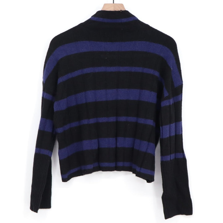 Madewell Sweater Womens 2XS Black Blue Knit Striped Ribbed Long Sleeve Mock Neck