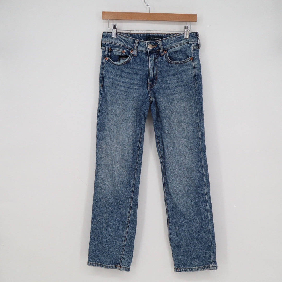 Aeropostale Mid Rise Ankle Straight Jeans Medium Wash Blue Denim Womens Size 2