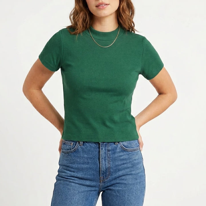 Ann Taylor Mens Green 100% Cotton Short Sleeve Crew Neck Basic Tee Shirt Size M