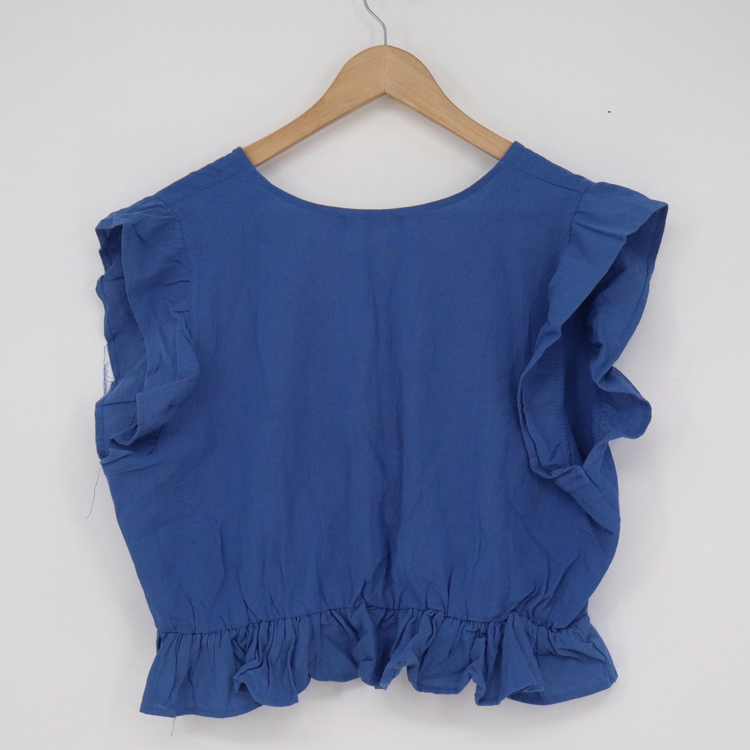 Fancyinn Blue Two Piece Set Ruffle Crop Top Wide Leg Pants XL Summer Vacation