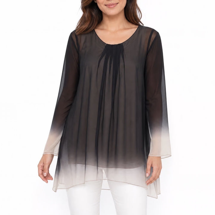 Simply Vera Vera Wang Black Cream Ombre Sheer Long Sleeve Blouse Tank Set Small