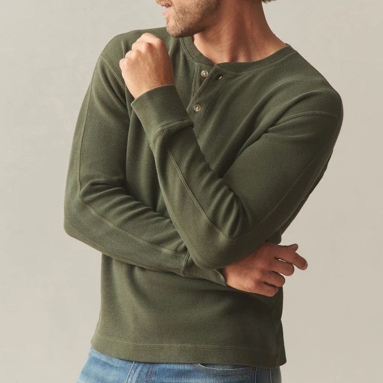 American Giant French T-Shirt Mens XL Olive Green Cotton Ribbed Henley Neck